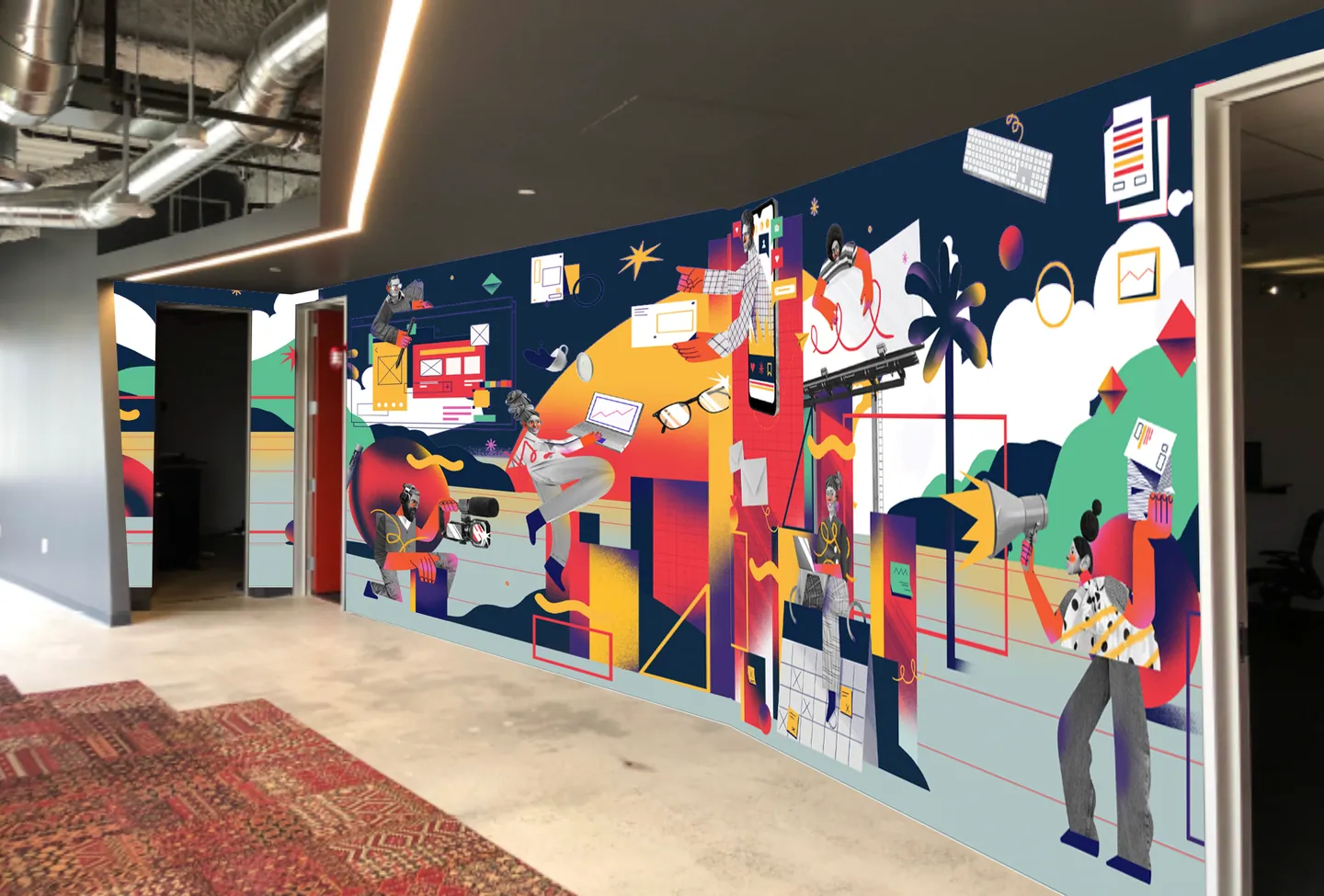 Office mural in the new palette.