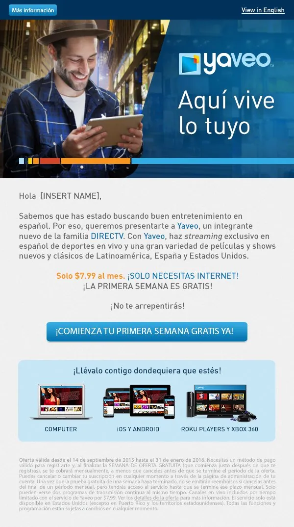 Spanish launch email: “Aquí vive lo tuyo.”
